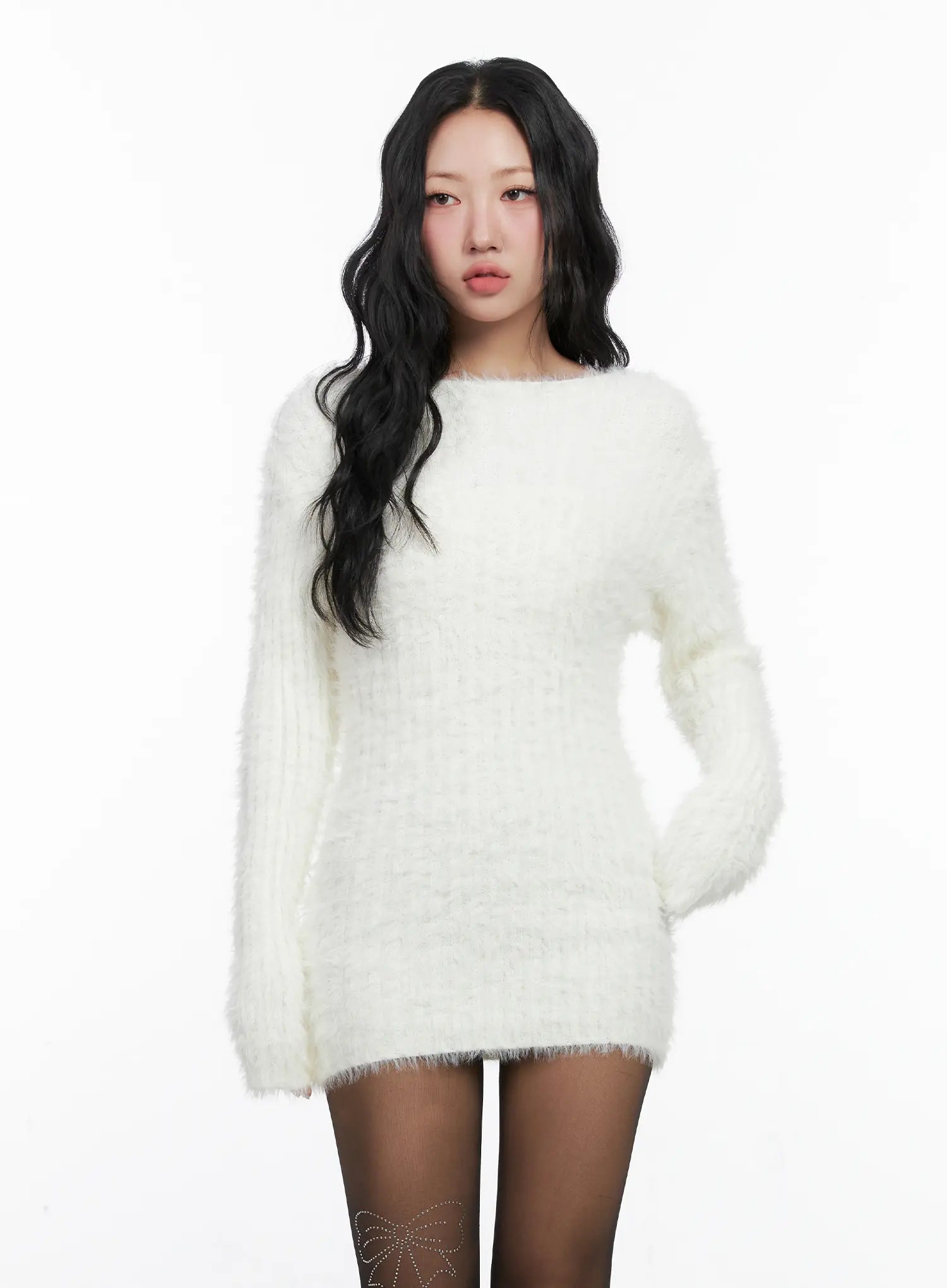 Fuzzy Knit Mini Dress CN514